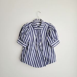 NWOT Tanya Taylor Blue and White Striped Asymmetrical Button Front Shirt